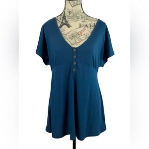 J. W. Style V-Neck Button-Front Tunic Top - Teal Blue Size M Casual Chic